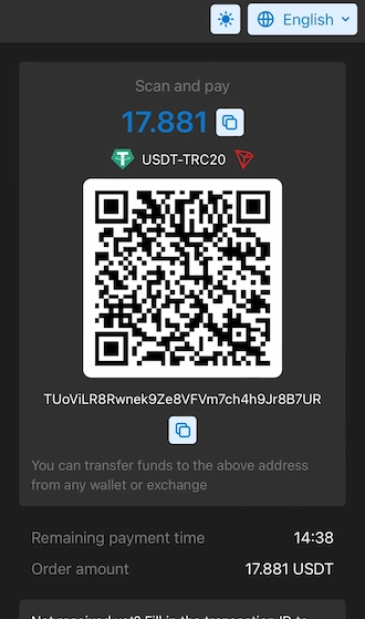 Step 3: Open your crypto wallet and make a USDT payment by scanning the QR code.